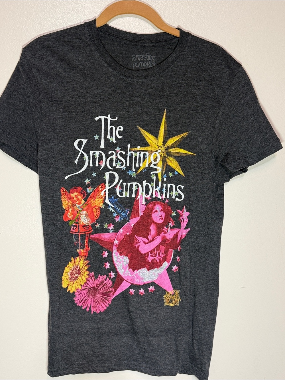 The Smashing Pumpkins Band Tee - Charcoal with Yellow & Pink Art